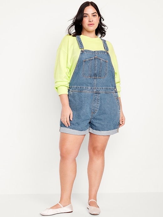 Image number 7 showing, Slouchy Jean Cut-Off Overalls -- 3.5-inch inseam