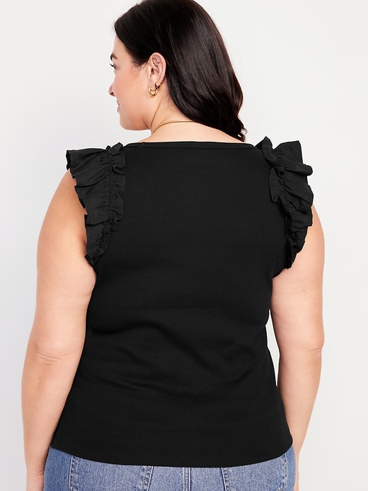 Image number 8 showing, Ruffle-Trim Mixed Fabric Top