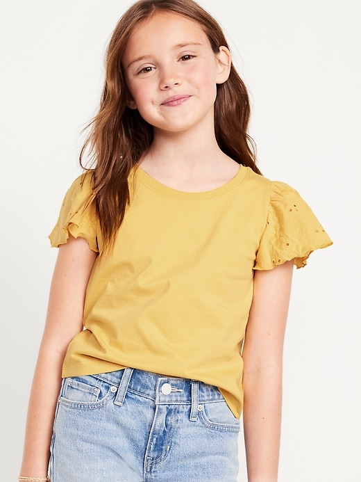 View large product image 1 of 3. Flutter-Sleeve Embroidered Eyelet Top for Girls
