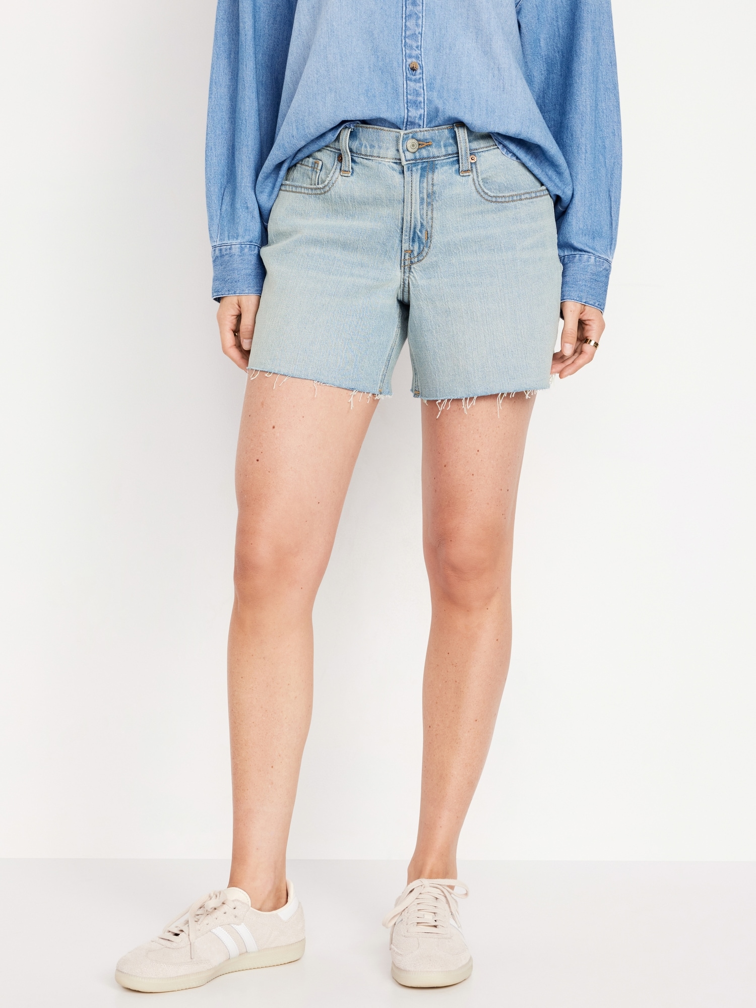 Mid-Rise Boyfriend Cut-Off Jean Shorts -- 5-inch inseam