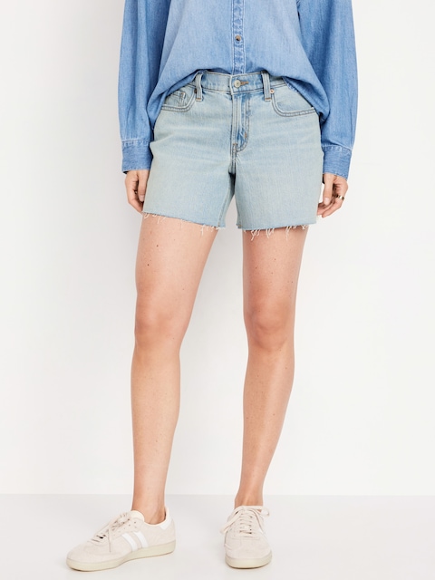 Mid-Rise Boyfriend Cut-Off Jean Shorts -- 5-inch inseam