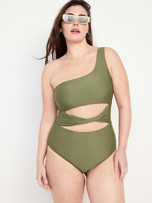 Image number 5 showing, Twist-Front One-Shoulder Swimsuit