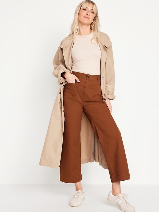 Image number 3 showing, High-Waisted Cropped Wide-Leg Pants