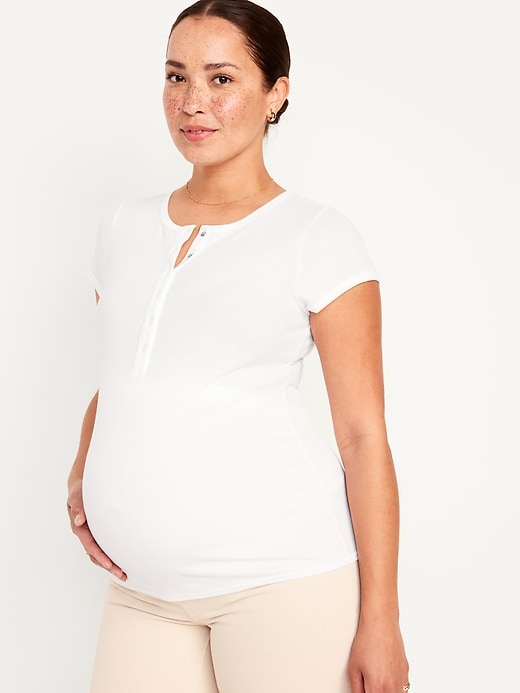 Image number 1 showing, Maternity Short Sleeve Waffle Knit Henley Top