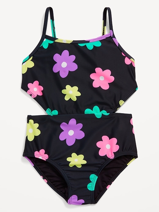 View large product image 1 of 3. Printed Side-Cutout One-Piece Swimsuit for Girls