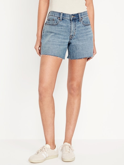 Image number 1 showing, Mid-Rise Boyfriend Cut-Off Jean Shorts -- 5-inch inseam