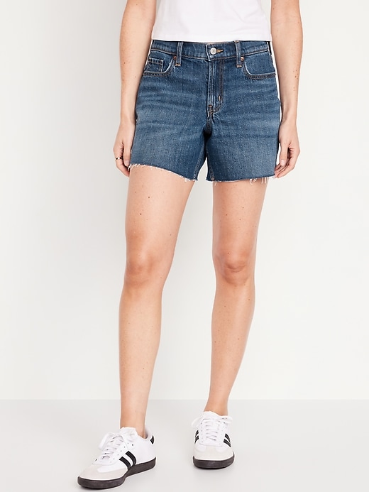 Image number 1 showing, Mid-Rise Boyfriend Cut-Off Jean Shorts -- 5-inch inseam