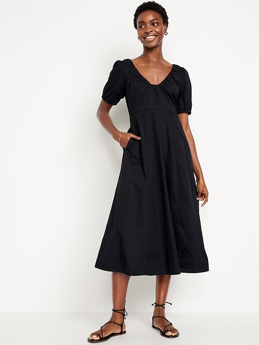 Image number 1 showing, Puff-Sleeve Midi Swing Dress