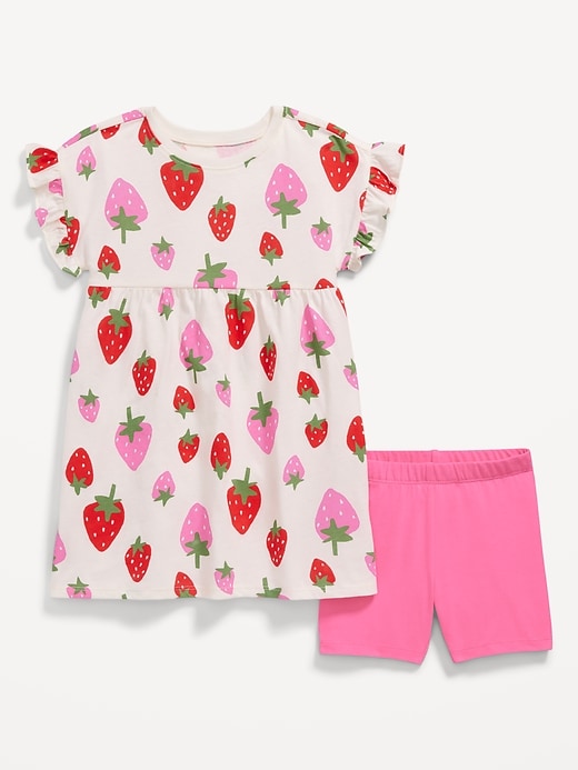 View large product image 1 of 1. Printed Flutter-Sleeve Dress and Biker Shorts Set for Toddler Girls