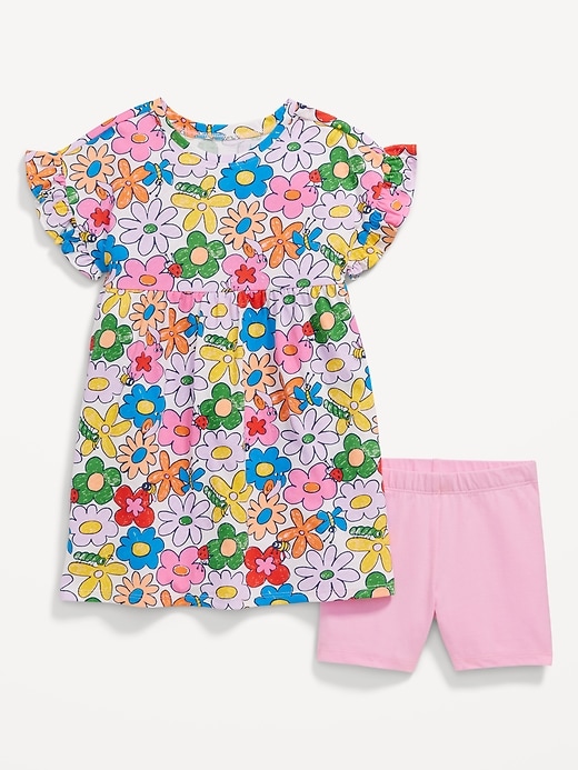 View large product image 1 of 1. Printed Flutter-Sleeve Dress and Biker Shorts Set for Toddler Girls