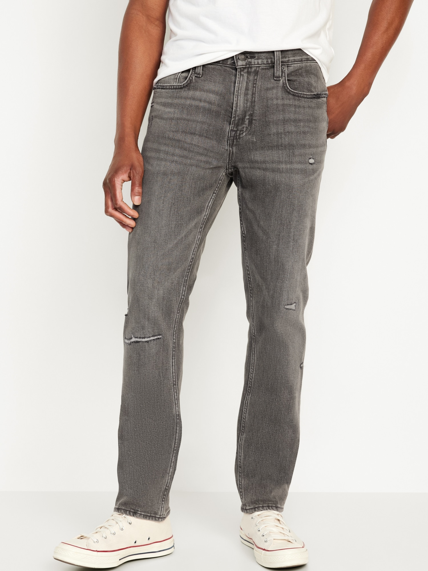 Slim Built-In Flex Ripped Gray Jeans for Men