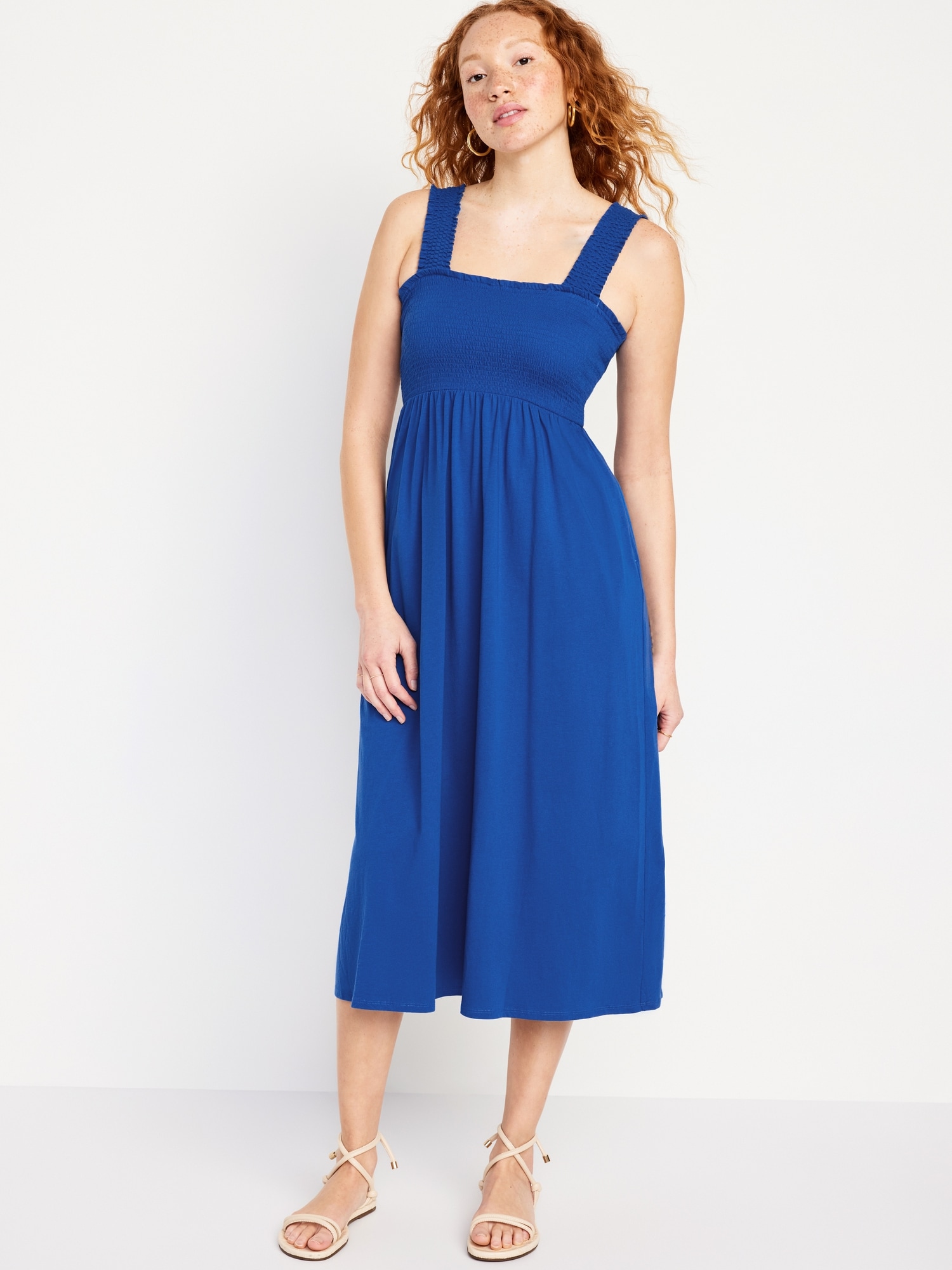 Fit & Flare Smocked Midi Dress Hot Deal