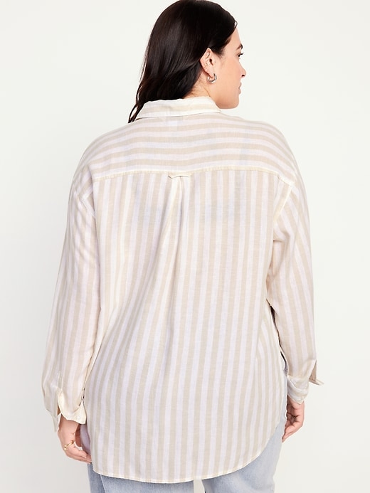 Image number 8 showing, Linen-Blend Striped Boyfriend Shirt