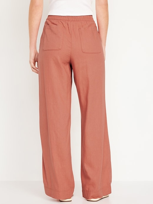 Linen Pants for Women Summer High Waisted Wide Leg Pants Casual Elastic  Waist Palazzo Pants Beach Pants with Pockets