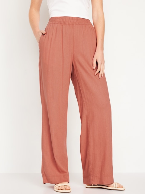 High-Waisted Linen-Blend Wide-Leg Pants - Amberglow