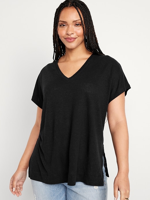 Image number 5 showing, Oversized Linen-Blend Tunic T-Shirt