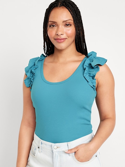 Image number 5 showing, Ruffled Mixed Fabric Tank Top