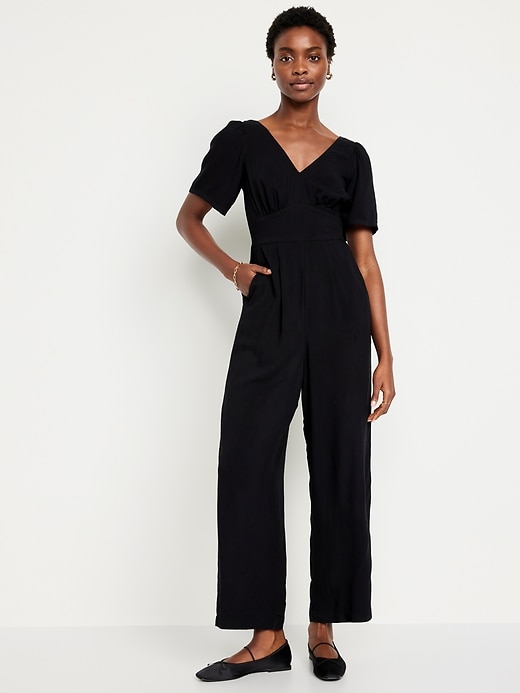 Image number 1 showing, Waist-Defined Puff-Sleeve Jumpsuit