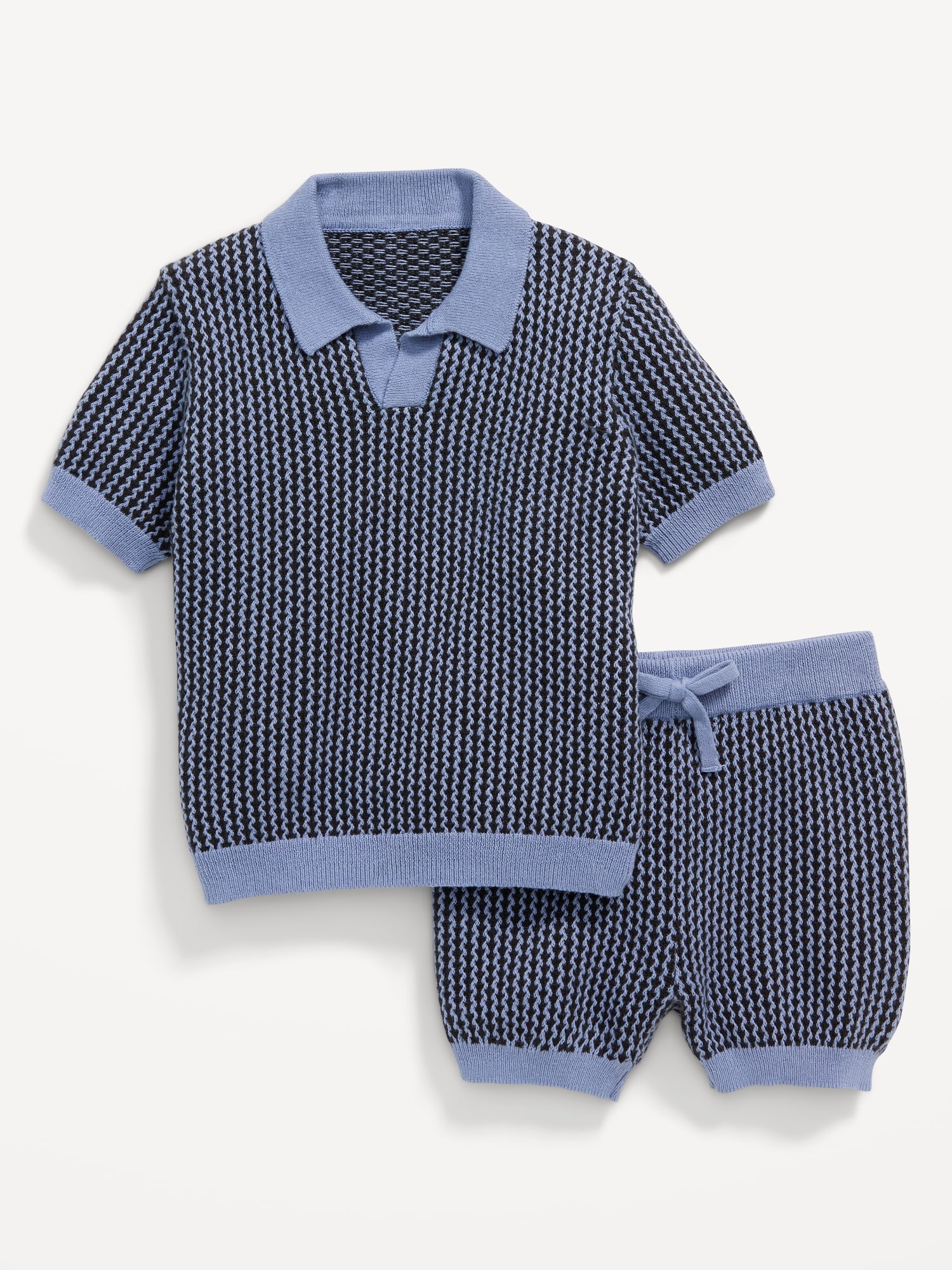 Printed Sweater-Knit Polo Shirt and Shorts Set for Baby