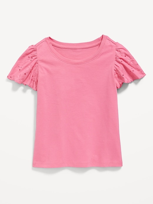View large product image 2 of 3. Flutter-Sleeve Embroidered Eyelet Top for Girls