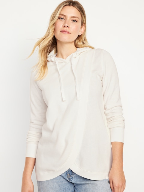 Maternity Cross-Front Nursing Pullover Hoodie - Sea Salt