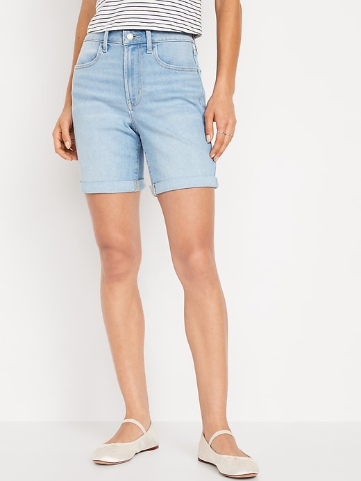 Image number 1 showing, High-Waisted Wow Jean Shorts -- 7-inch inseam