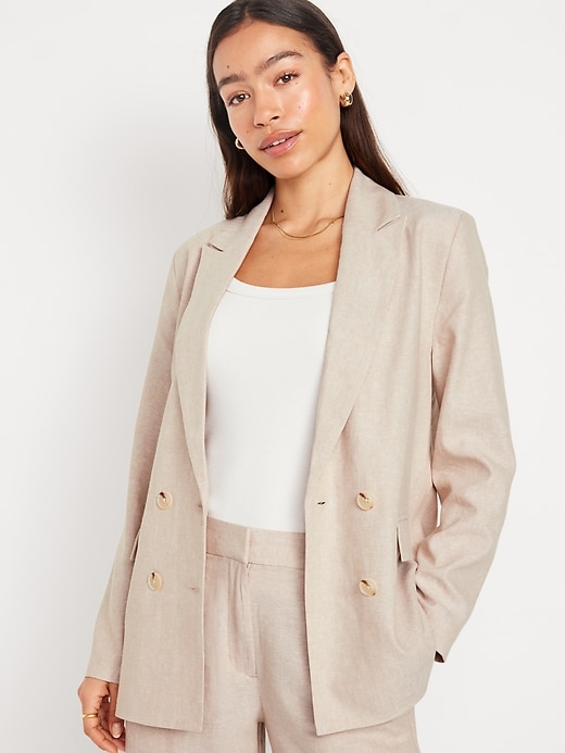 Image number 1 showing, Double-Breasted Linen-Blend Blazer
