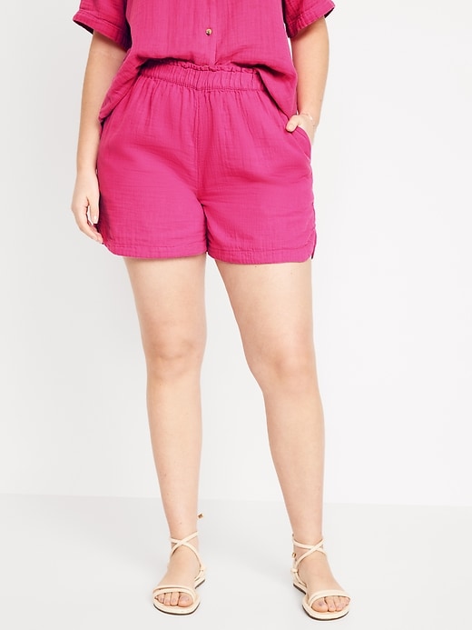 Image number 5 showing, High-Waisted Crinkle Gauze Shorts -- 5-inch inseam