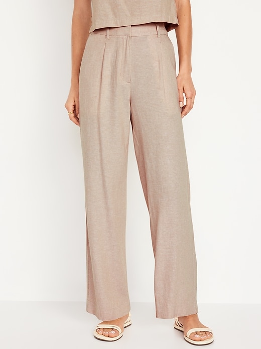 Image number 1 showing, Extra High-Waisted Linen-Blend Wide-Leg Taylor Pants