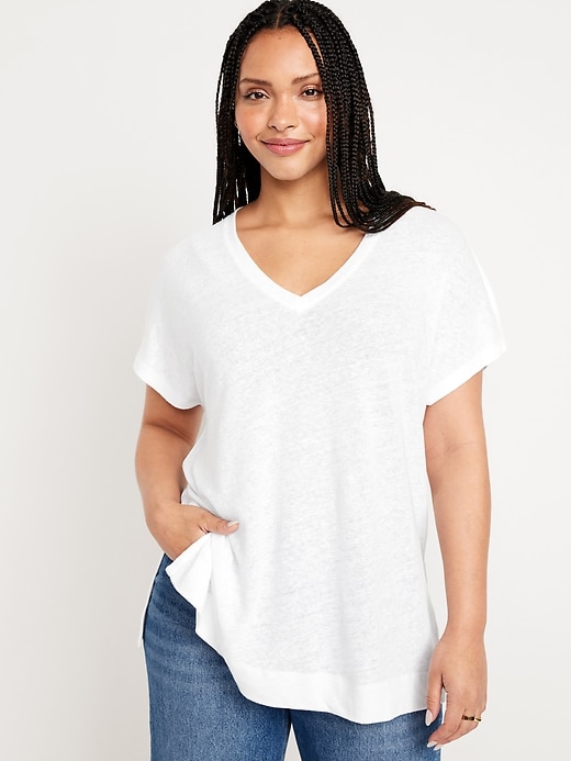 Image number 5 showing, Oversized Linen-Blend Tunic T-Shirt