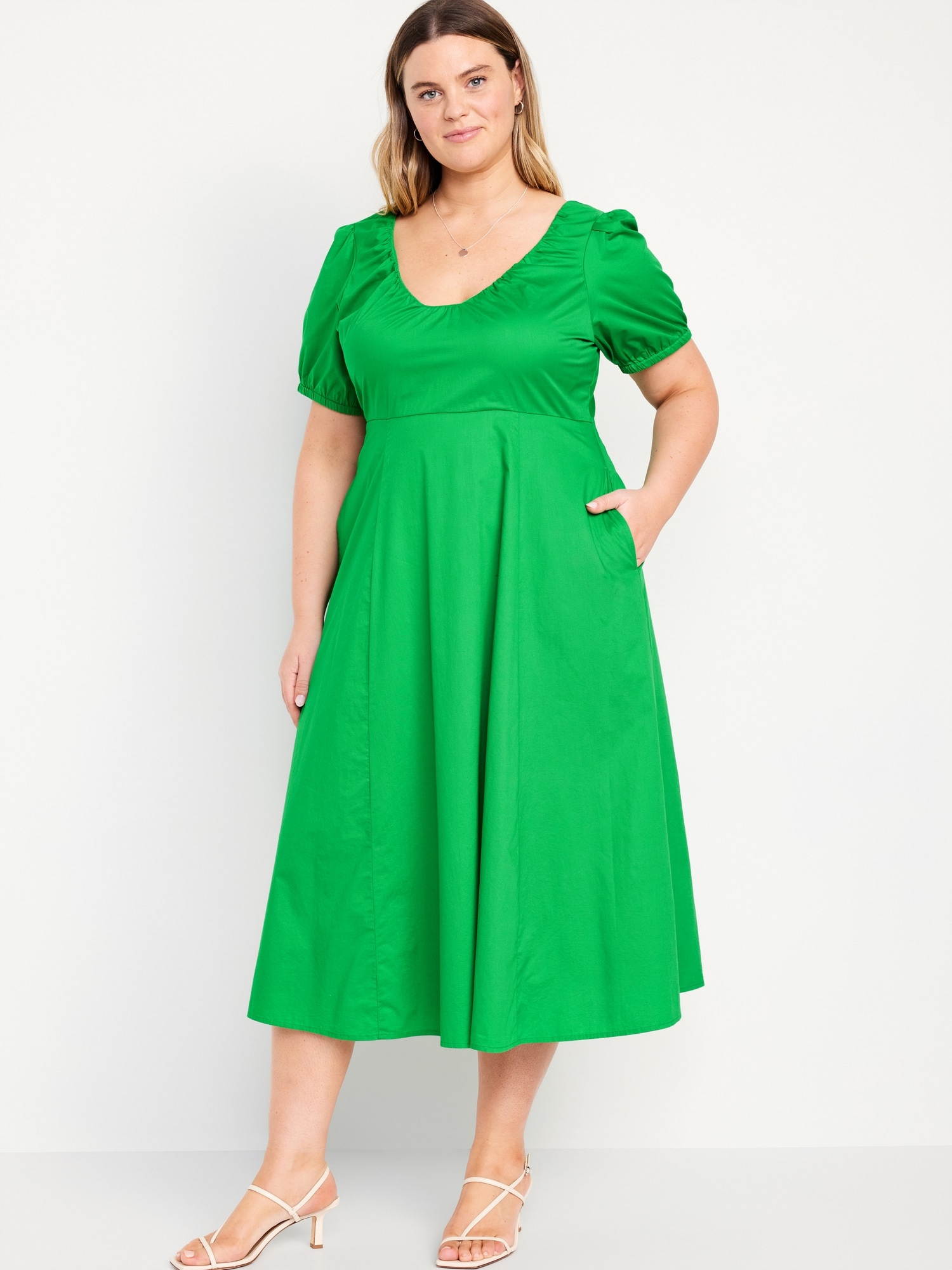 Elastic Waist MID-Length Large Swing Dress Ladies Summer Cotton