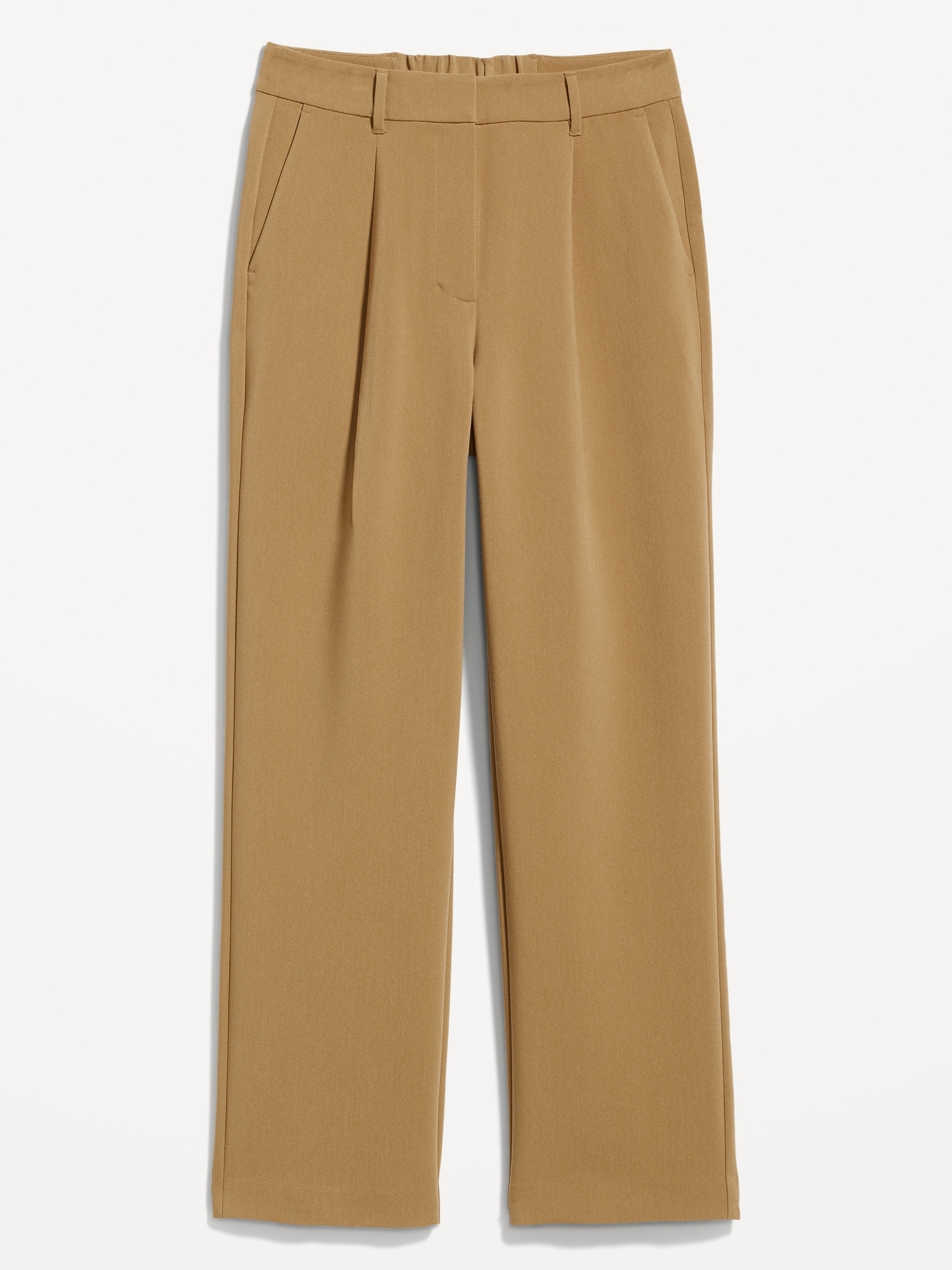 Never Miss Beige High-Waisted Wide-Leg Pleated Trouser Pants