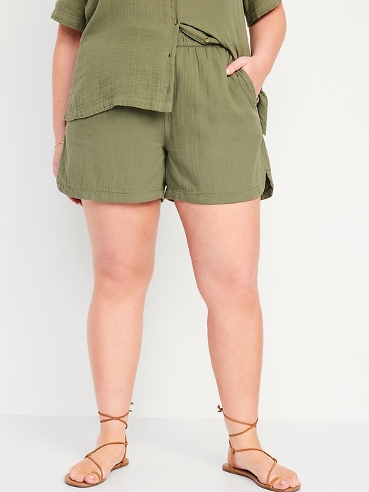 Image number 7 showing, High-Waisted Crinkle Gauze Shorts -- 5-inch inseam