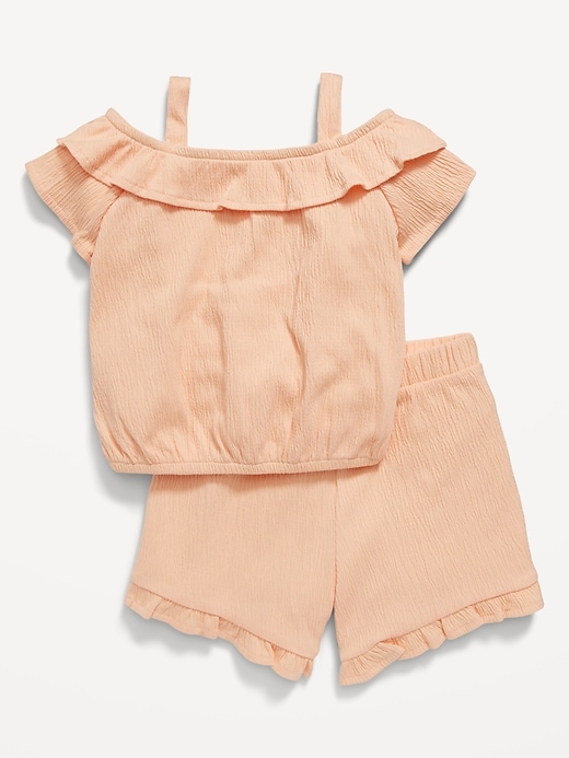 View large product image 1 of 2. Off-The-Shoulder Ruffled Top and Shorts Set for Toddler Girls
