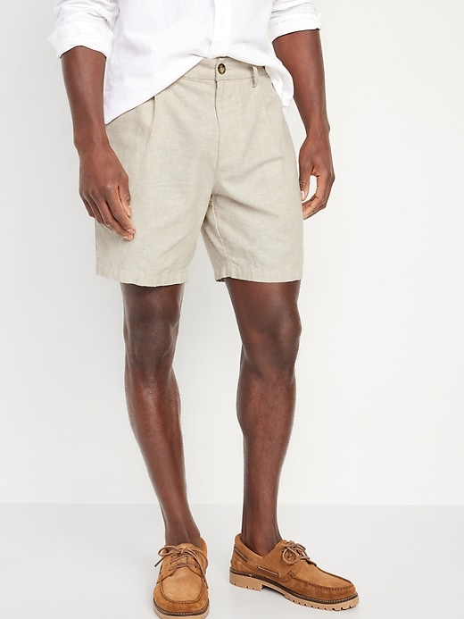 Image number 1 showing, Slim Linen-Blend Chino Shorts -- 7-inch inseam