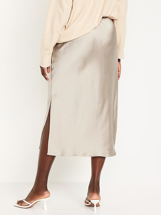 Image number 5 showing, High-Waisted Satin Midi Slip Skirt