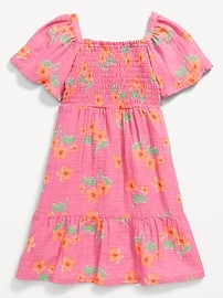 View large product image 3 of 3. Printed Short-Sleeve Smocked Tiered Dress for Girls
