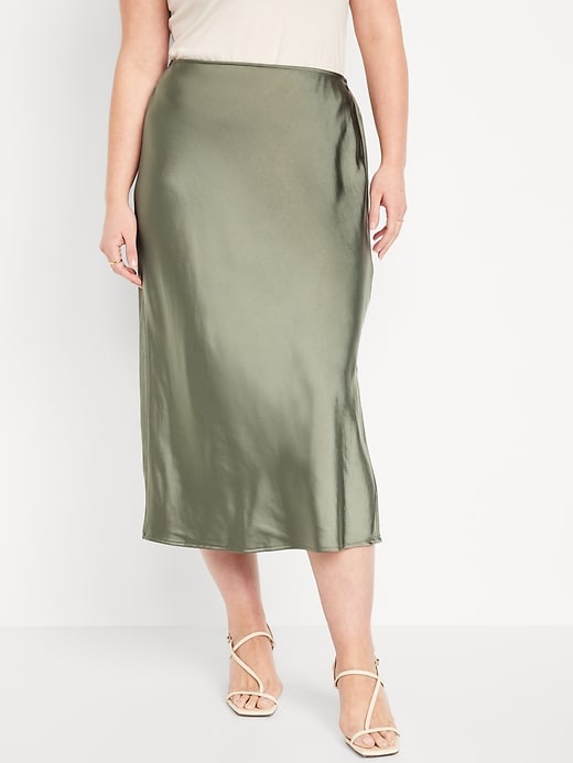 Image number 5 showing, High-Waisted Satin Midi Slip Skirt