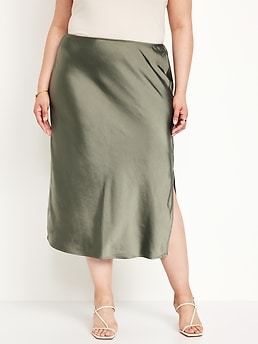 Finery Evelyn Satin Slip Midi Skirt, Green, 8