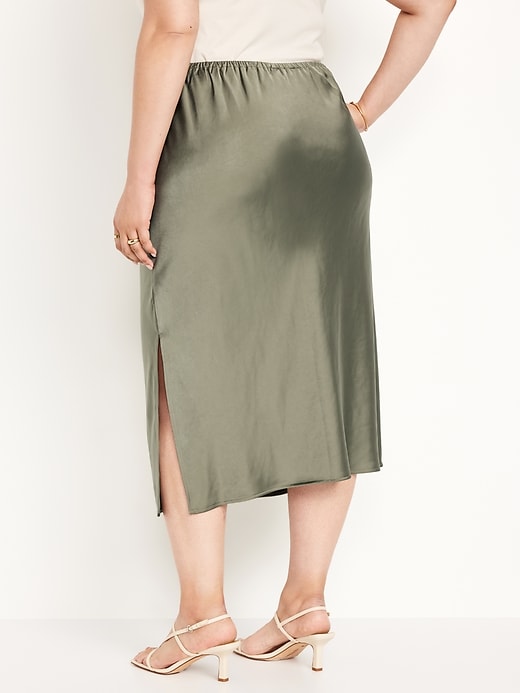 Image number 8 showing, High-Waisted Satin Midi Slip Skirt