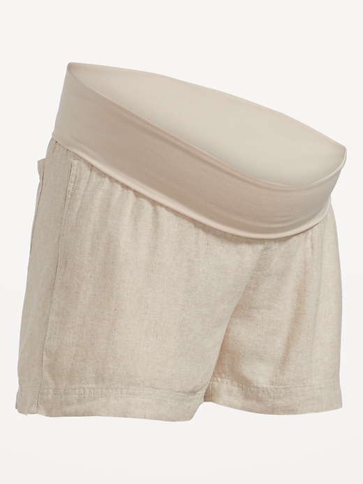 Image number 4 showing, Maternity Rollover-Waist Linen-Blend Shorts -- 3.5-inch inseam