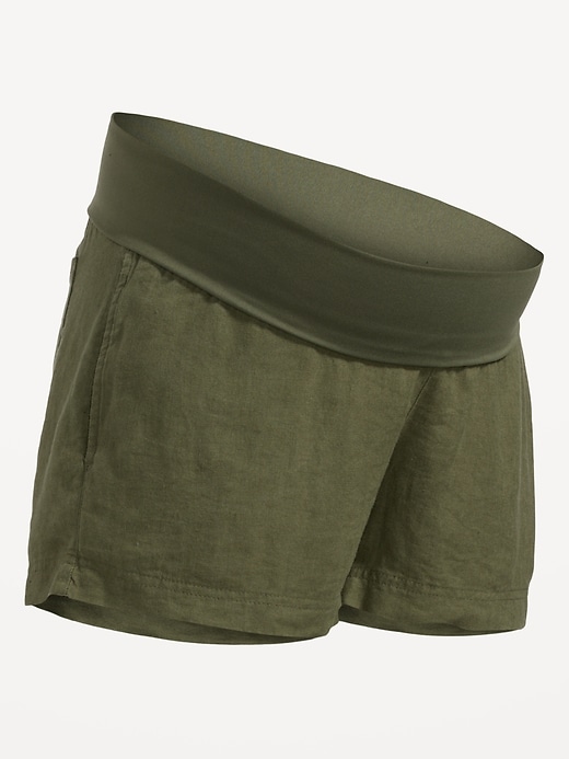 Image number 6 showing, Maternity Rollover-Waist Linen-Blend Shorts -- 3.5-inch inseam