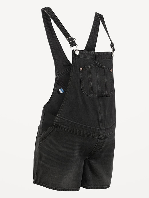 View large product image 2 of 2. Maternity Side-Panel Slouchy Jean Shortalls -- 5-inch inseam