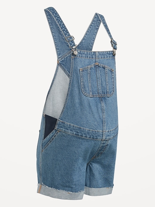 Image number 4 showing, Maternity Side-Panel Slouchy Jean Shortalls -- 5-inch inseam