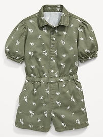 View large product image 3 of 3. Puff-Sleeve Button-Front Romper for Girls