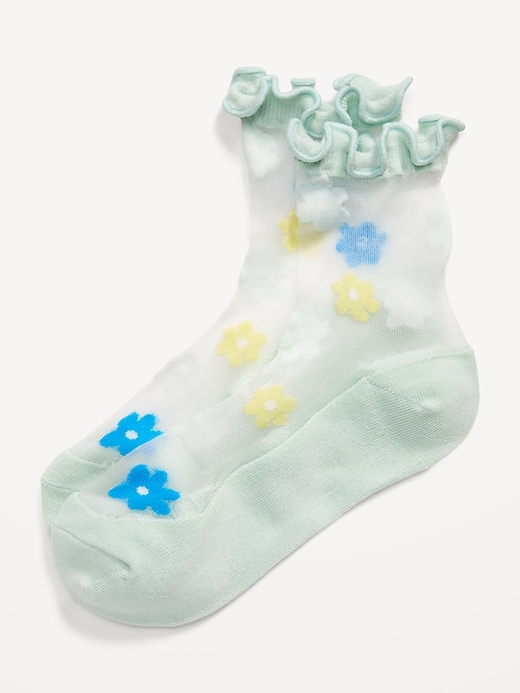 View large product image 1 of 1. Printed Ruffle-Cuff Quarter-Crew Socks for Girls