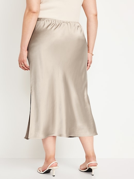 Image number 7 showing, High-Waisted Satin Midi Slip Skirt