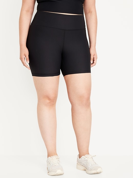 Image number 5 showing, High-Waisted PowerSoft Ribbed Biker Shorts -- 6-inch inseam