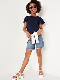 View large product image 3 of 4. High-Waisted Frayed-Hem Jean Bermuda Shorts for Girls