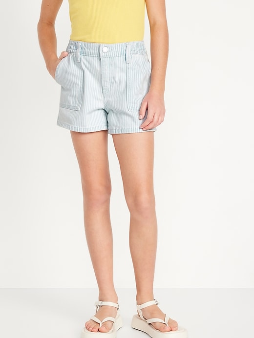 View large product image 1 of 4. Elasticized High-Waisted Utility Jean Shorts for Girls